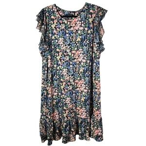 Tommy Hilfiger Dress Womens 20W Floral Flutter Sleeve Navy Blue‎ Plus Size